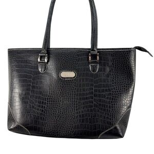 Bob Mackie Black Croc-Embossed Tote